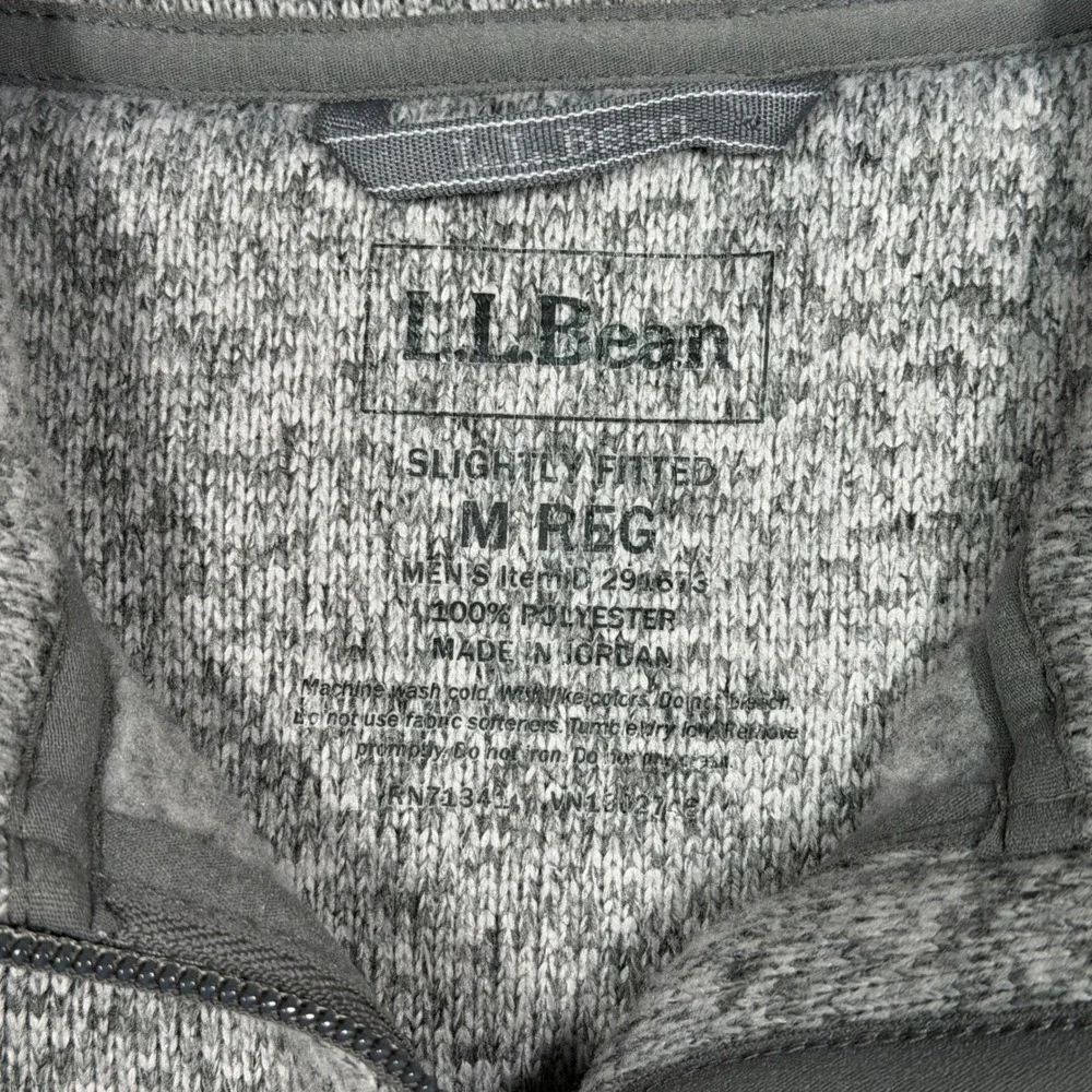 LL Bean Mens Sweater Fleece Full Zip Jacket Gray Heather Slightly Fitted Medium